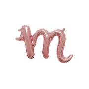 Air-Filled Rose Gold Lowercase Cursive Letter (m) Foil Balloon, 16in x 10in